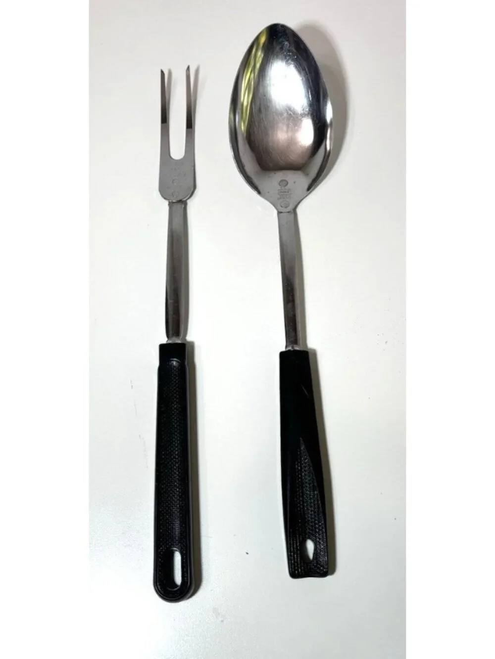 Vintage ECKO Meat Fork & Spoon Black Handle 12in Retro Kitchen Cooking Tool